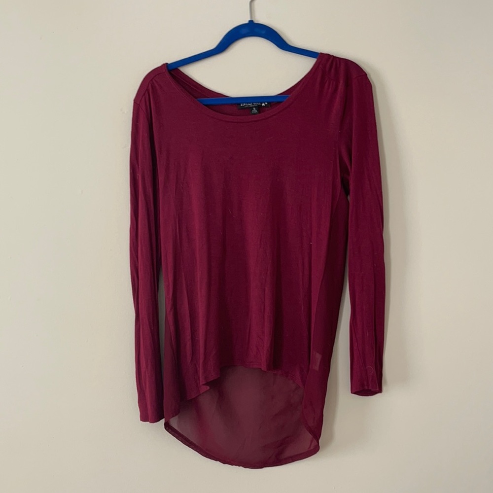 Red Long Sleeve Sheer Blouse